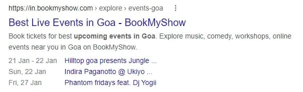Event schema markup on SERP